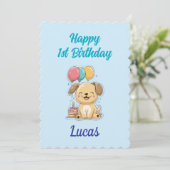 Custom Puppy 1st Birthday Card, Flat Greeting Card カード (スタンド正面)