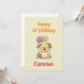 Custom Puppy 1st Birthday Card, Flat Greeting Card カード (正面/裏面インサイチュ)