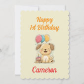 Custom Puppy 1st Birthday Card, Flat Greeting Card カード (正面)