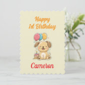 Custom Puppy 1st Birthday Card, Flat Greeting Card カード (スタンド正面)