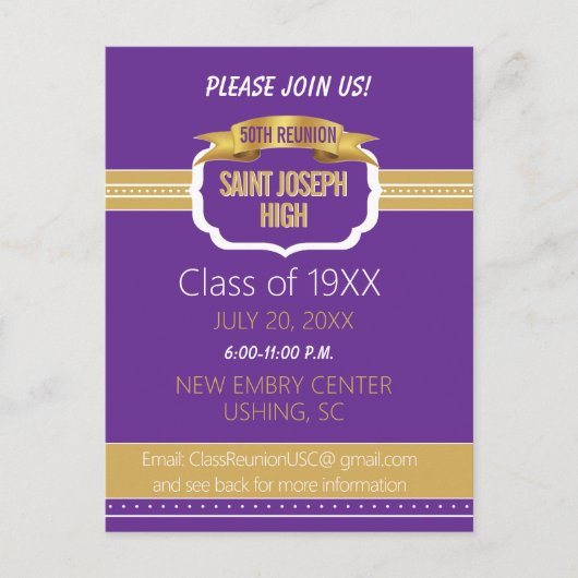 Custom Purple 50th Class Reunion Invite ポストカード (正面)