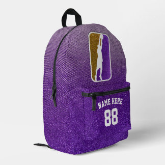 Custom Purple and Gold Faux Glitter Basketball  プリントバックパック