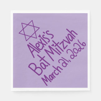 Custom Purple Bat Mitzvah Paper Napkin スタンダードランチョンナプキン