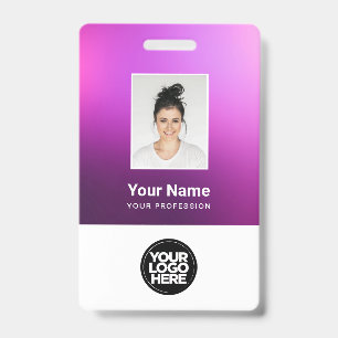 Custom Purple Employee Photo, Bar Code, Logo, Name バッジ