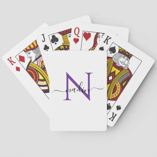 Custom Purple Monogram Name Playing Cards トランプ (裏面)