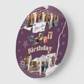 Custom Purple Scrapbook Birthday Photo Collage ラージ壁時計 (傾斜)