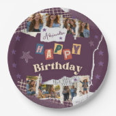 Custom Purple Sweet 16 Photo Collage ペーパープレート (正面)