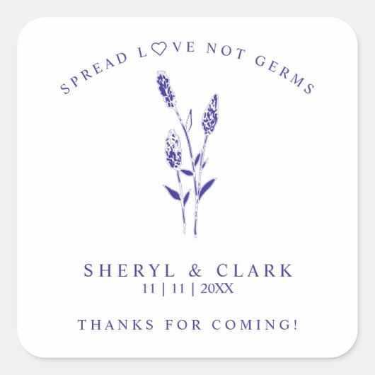 Custom Purple Wildflowers Wedding Hand Sanitizer スクエアシール (正面)