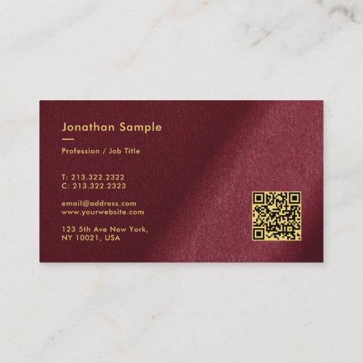 Custom QR Code Bordeaux Gold Calligraphy Script 名刺 (裏面)