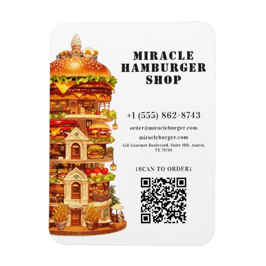 Custom QR Code Burger Shop Promotion Business マグネット (縦)