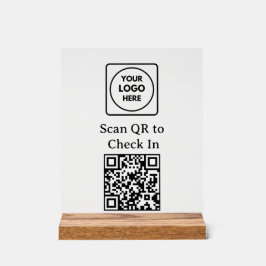 Custom QR Code Check-In Logo Black Display Sign アクリルサイン