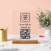 Custom QR Code Check-In Logo Black Display Sign アクリルサイン (ウェディング)