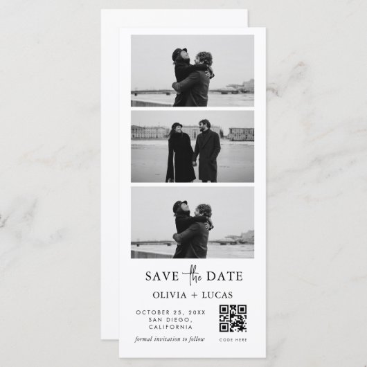 Custom QR Code Photo Strip Wedding Save The Date (正面/裏面)