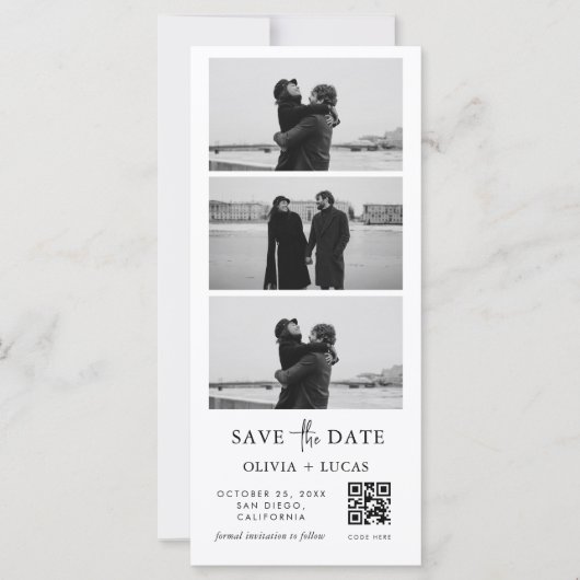 Custom QR Code Photo Strip Wedding Save The Date (正面)
