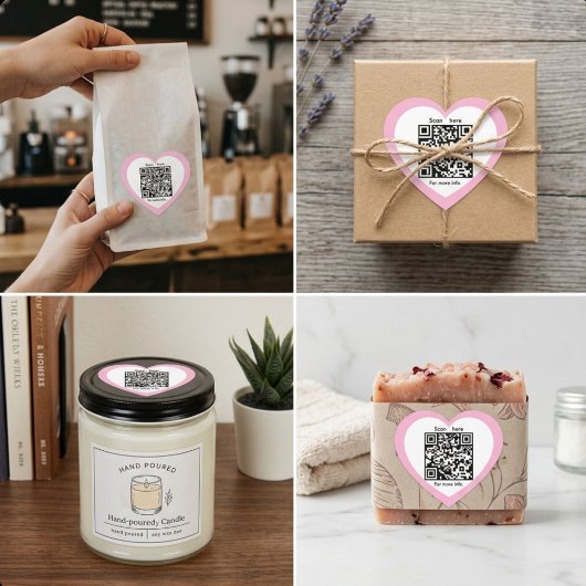 Custom QR Code Pink Heart Shaped Sticker ハートシール