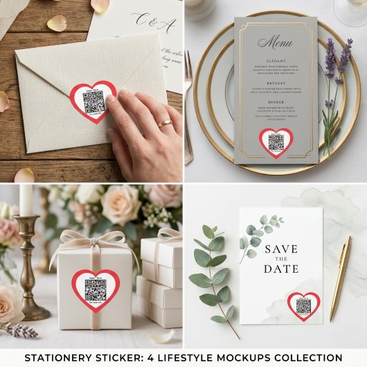 Custom QR Code Red Heart Shaped Wedding Sticker ハートシール