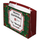 Custom QR Code Restaurant Christmas Green Plaid ラージペーパーバッグ (裏面アングル)