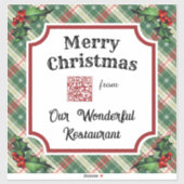 Custom QR Code Restaurant Christmas Plaid シール (シート)