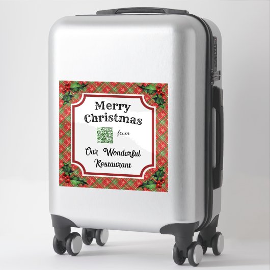 Custom QR Code Restaurant Christmas Red Plaid シール (スーツケース)