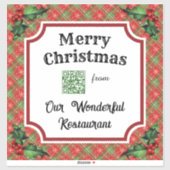 Custom QR Code Restaurant Christmas Red Plaid シール (シート)