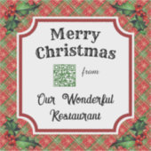 Custom QR Code Restaurant Christmas Red Plaid シール (正面)