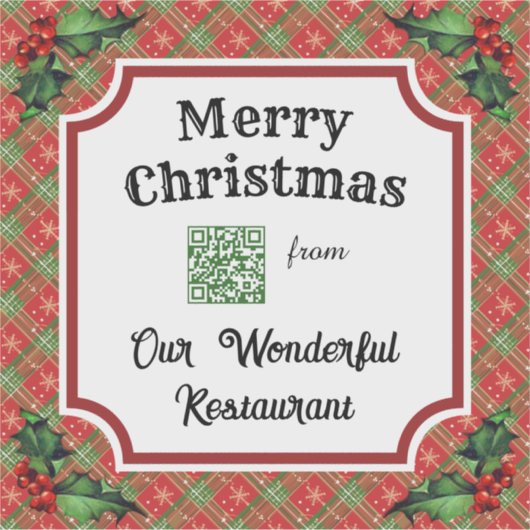 Custom QR Code Restaurant Christmas Red Plaid シール (正面)