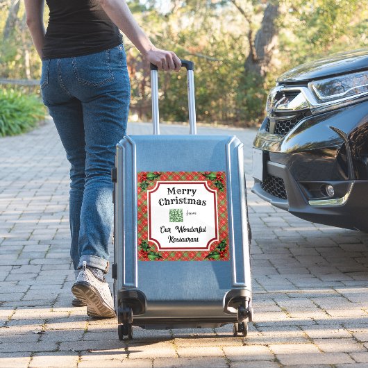 Custom QR Code Restaurant Christmas Red Plaid シール (スーツケースインサイチュ)