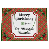 Custom QR Code Restaurant Christmas Red Plaid ラージペーパーバッグ (正面)