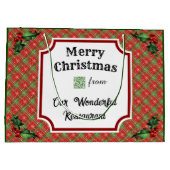 Custom QR Code Restaurant Christmas Red Plaid ラージペーパーバッグ (裏面)