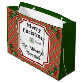 Custom QR Code Restaurant Christmas Red Plaid ラージペーパーバッグ (裏面アングル)