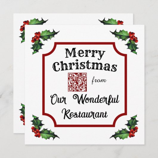 Custom QR Code Restaurant Merry Christmas シーズンカード (正面/裏面)