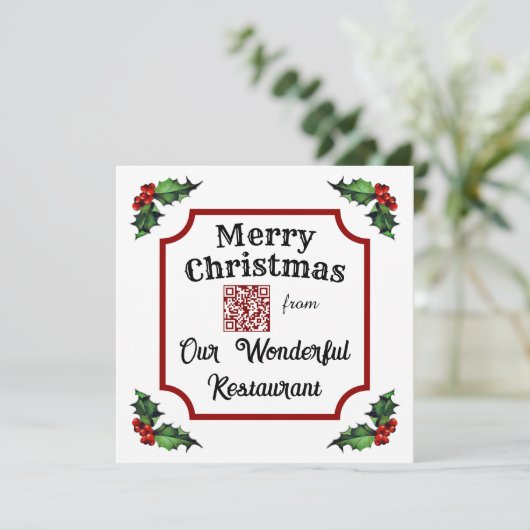 Custom QR Code Restaurant Merry Christmas シーズンカード (スタンド正面)