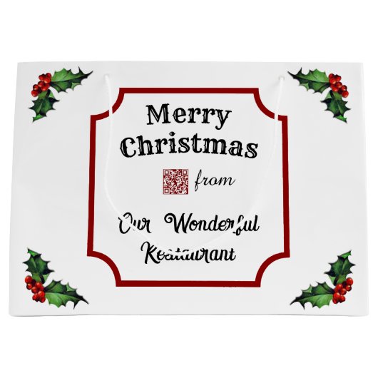 Custom QR Code Restaurant Merry Christmas ラージペーパーバッグ (正面)