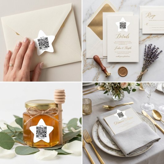 Custom QR Code Star Shaped Wedding Sticker 星シール