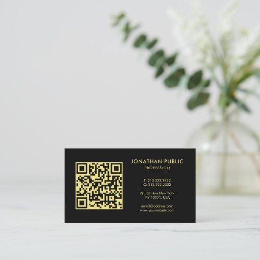 Custom QR Code Your Company Logo Black And Gold 名刺 (スタンド正面)