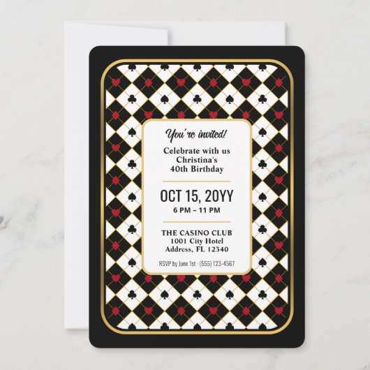 Custom Queen of Hearts Birthday Invite, Casino  招待状 (裏面)