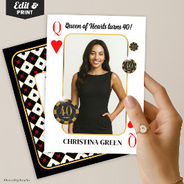 Custom Queen of Hearts Birthday Invite, Casino 招待状