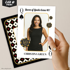 Custom Queen of Spades Birthday Invite, Casino 招待状
