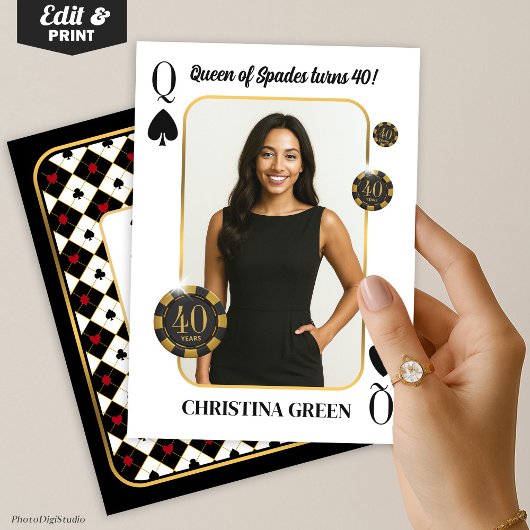 Custom Queen of Spades Birthday Invite, Casino 招待状
