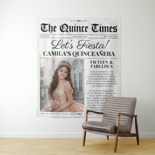 Custom Quinceañera Backdrop Newspaper Tapestry タペストリー (インサイチュ)