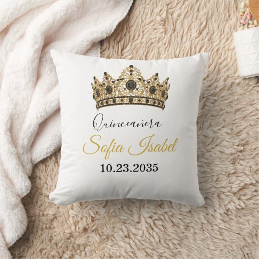 Custom Quinceañera Gold Tiara Throw Pillow クッション (ブランケット)