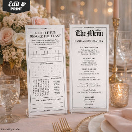 Custom Quinceañera Menu, Black White Interactive メニュー