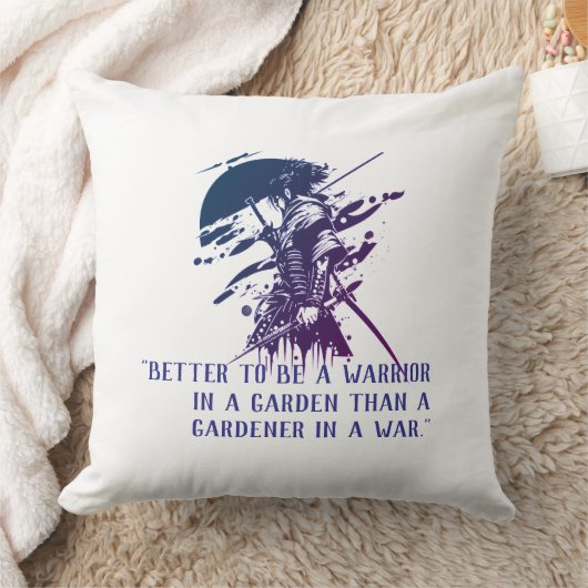 Custom Quote Japanese Samurai Blue Ink Art Pillow クッション (ブランケット)