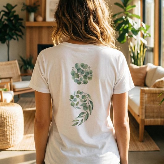 Custom Quote Sage Green Semicolon Nature Healing  Tシャツ