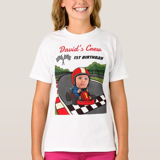 Custom Race Car Driver's Crew 1st Birthday  Tシャツ (正面)