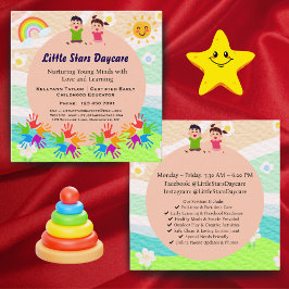 Custom Rainbow Handprint Sun Daycare Card Template スクエア名刺
