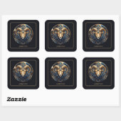 Custom Ram Zodiac Symbol Cosmic Black Gold Aries スクエアシール (シート)