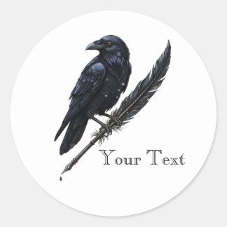 Custom Raven on Quill Sticker ラウンドシール