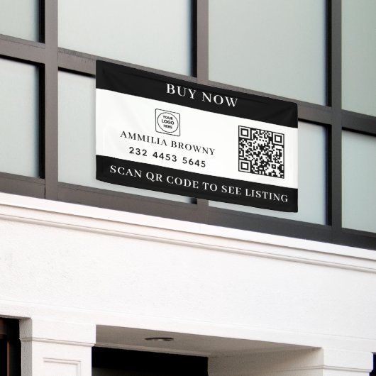 Custom Real Estate QR | For Sale Black White  横断幕 (ビルの外側)