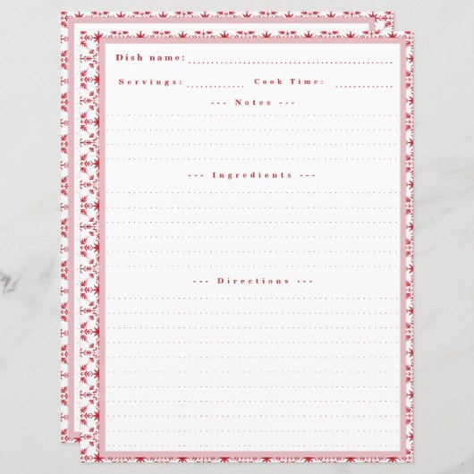 Custom Recipe Card with Notes for Binder (正面/裏面)